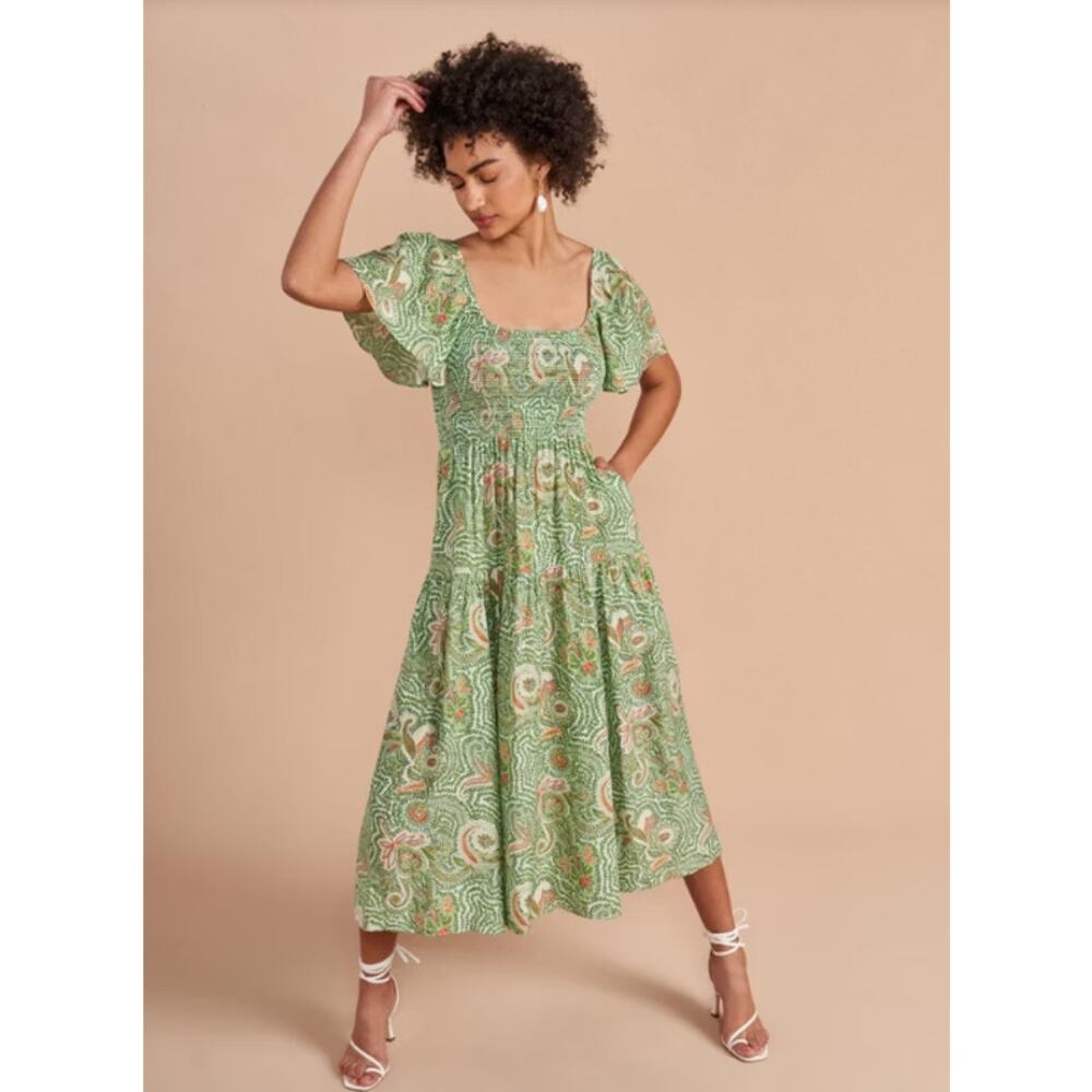 La Ligne Green Juliette Print Dress (Size Large)